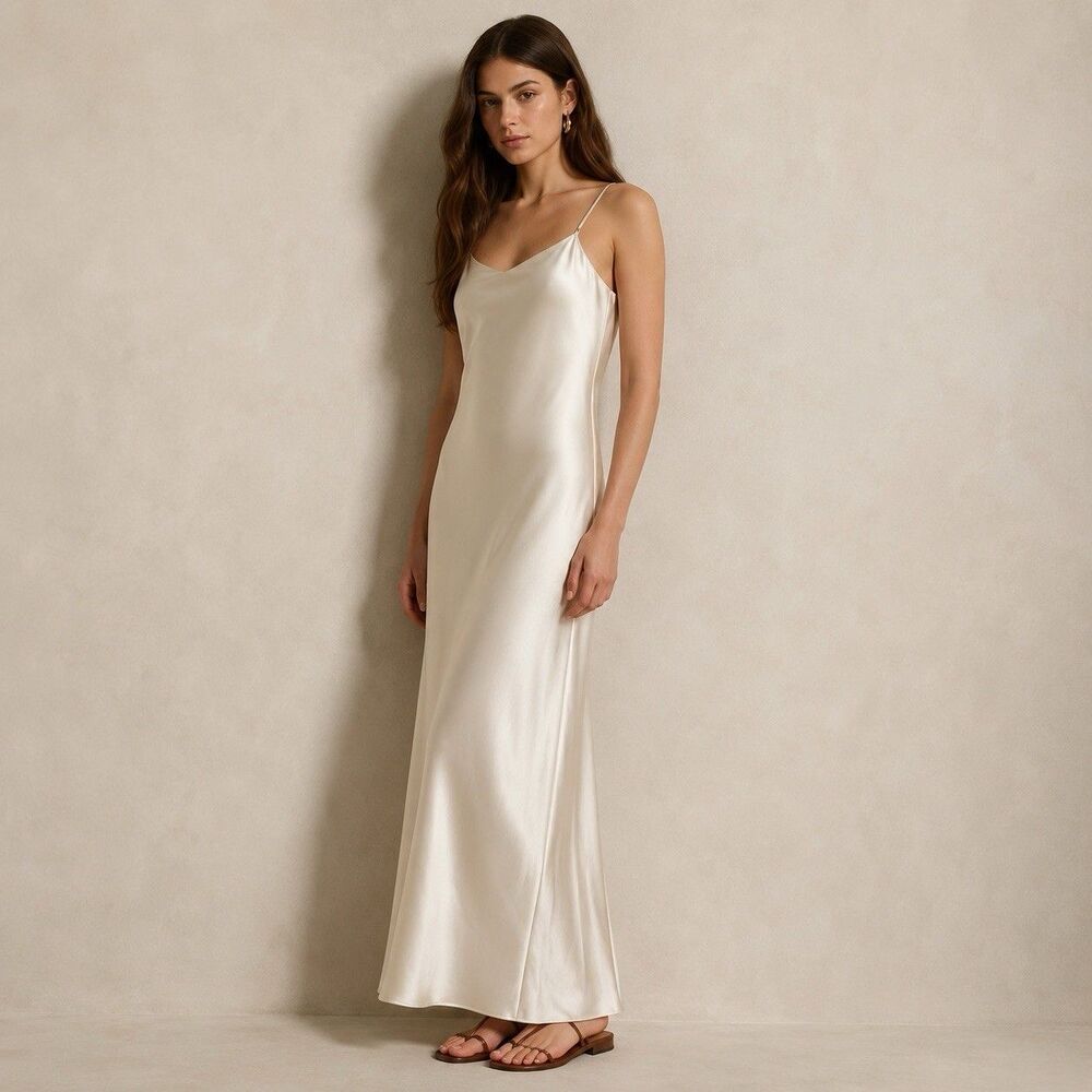 NWT Polo Ralph Lauren Beige Satin Slip Midi Dress size 4 Quiet Luxury Minimalist